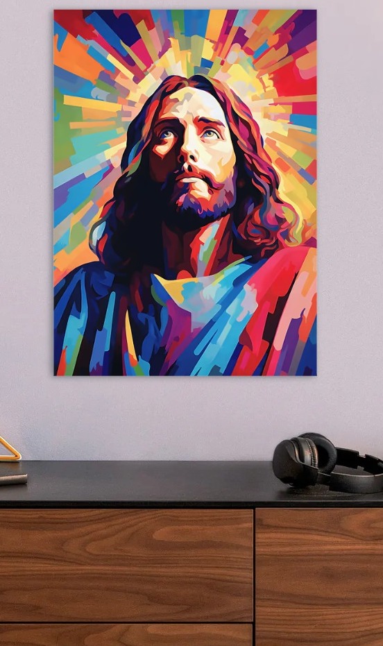 Vibrant Portrait of Jesus Christ — metal poster wall art by Lineer